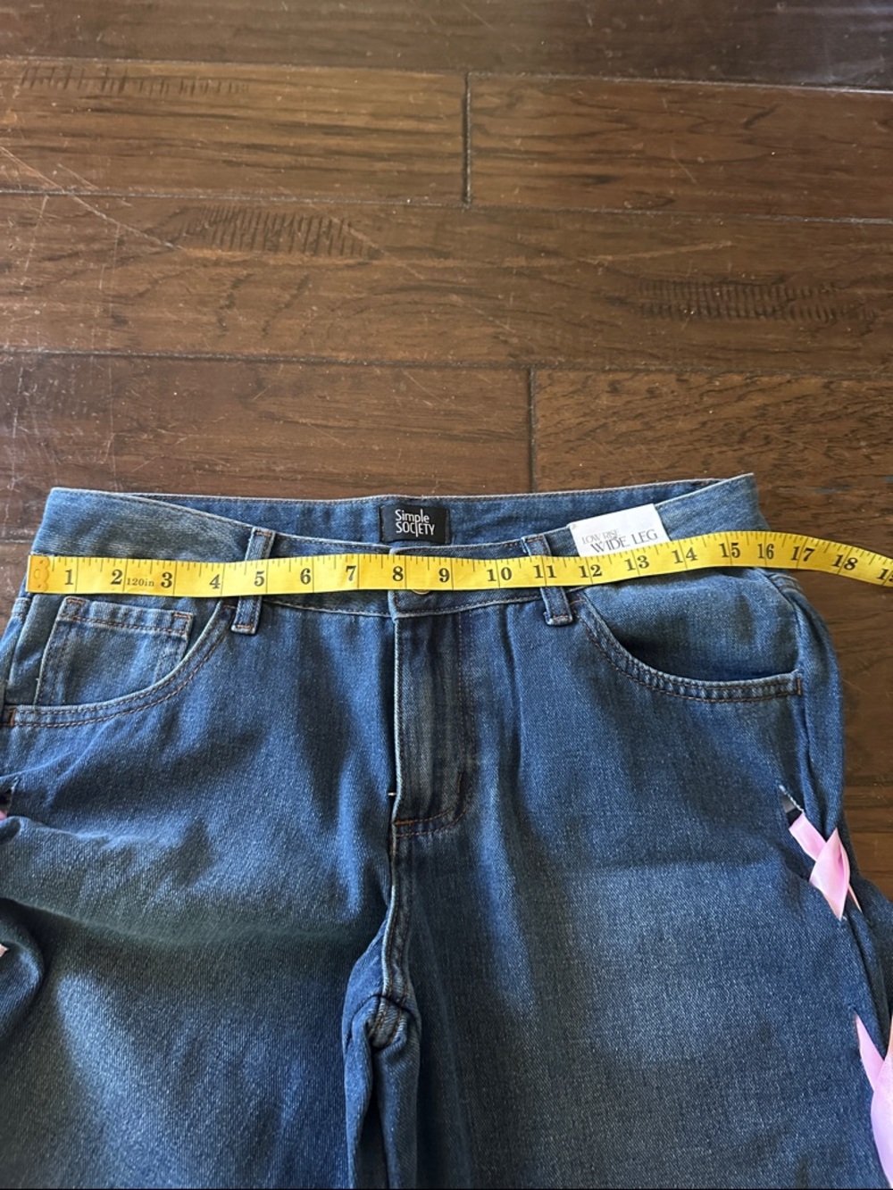 Chic‎ Denim Flare Jeans with Pink Ribbon Details - Picture 6 of 7